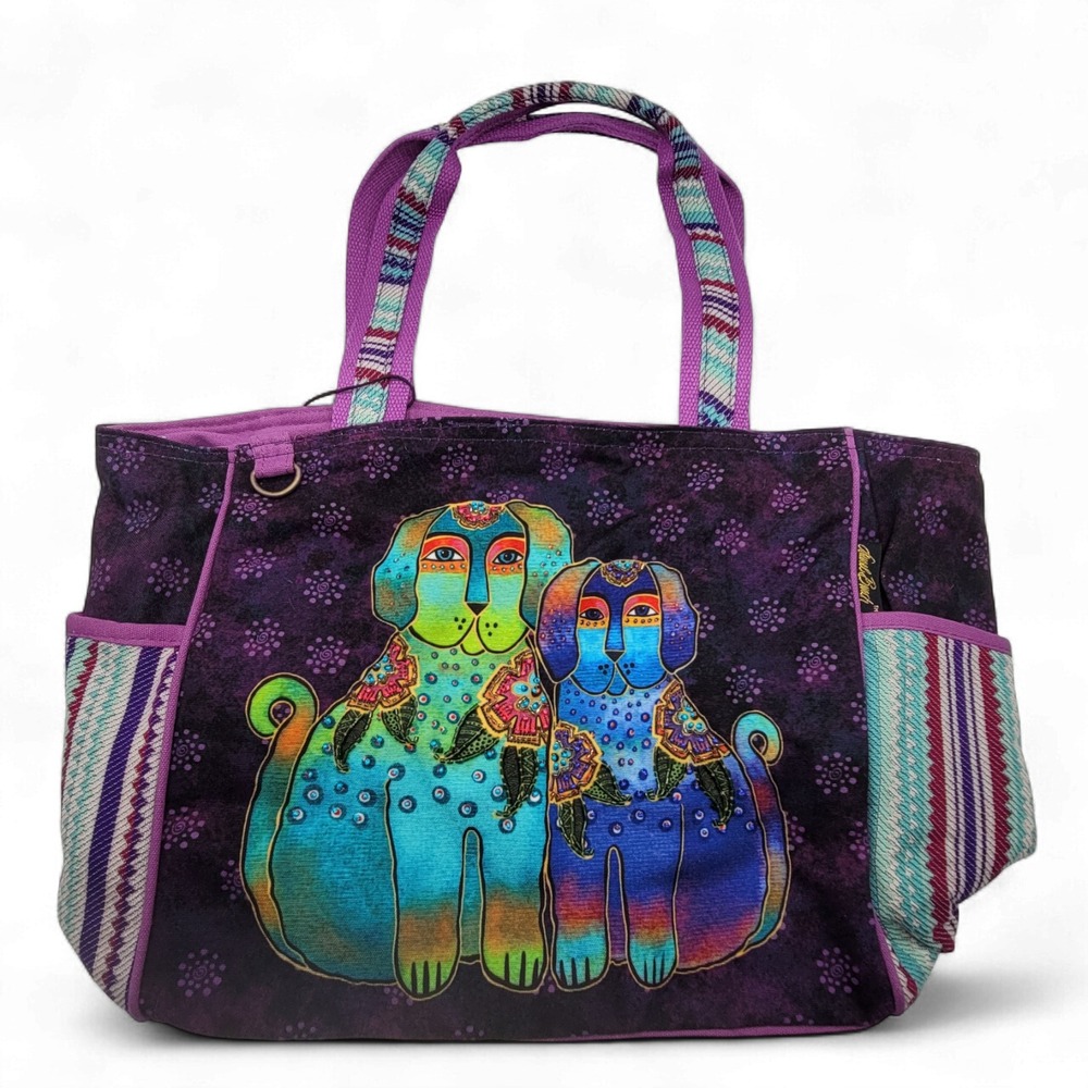 Laurel Burch Dog Friends Large Tote Bag Colorful Shoulder Purse 19x12x7